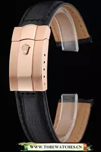 Rolex Black Leather With Rose Gold Clasp Bracelet En60389