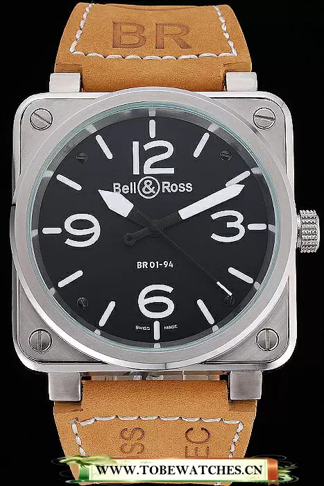 Bell And Ross BR 01 94 Black Dial Silver Case Brown Leather Strap En121203