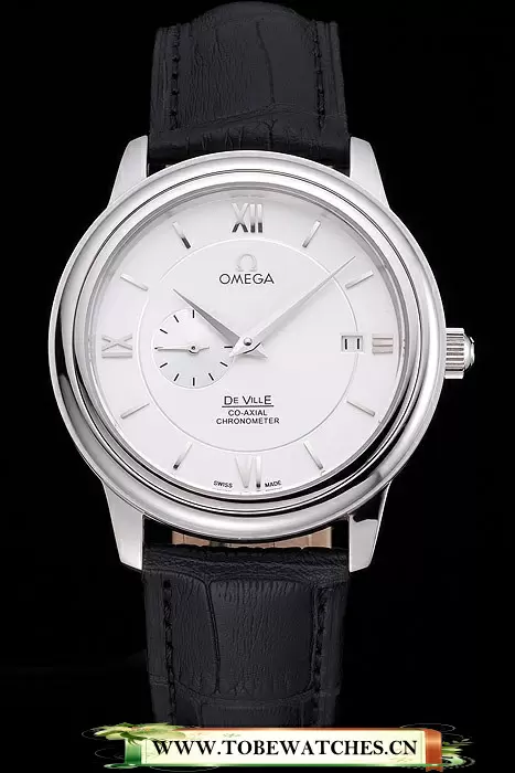 Omega De Ville Prstige Co Axial White Dial Silver Case Black Leather Strap Roman Numeral En121236