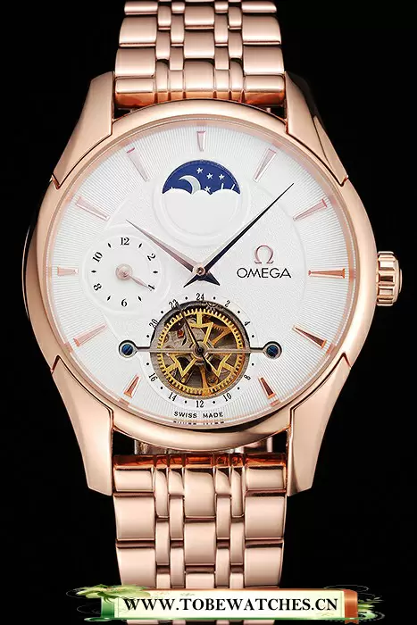 Omega De Ville Moonphase Tourbillon White Dial Rose Gold Case And Bracelet En122947