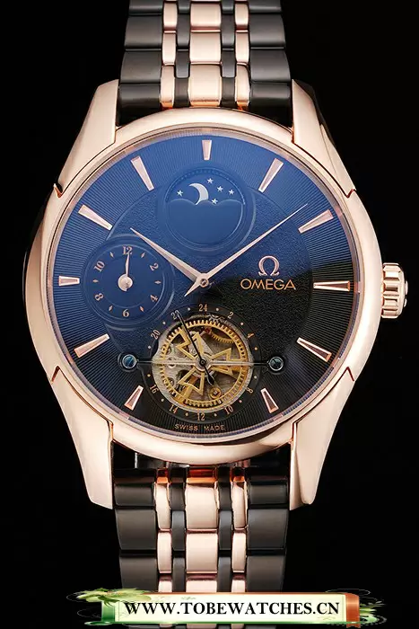 Omega De Ville Moonphase Tourbillon Black Dial Rose Gold Case Two Tone Rose Gold Black Bracelet En122950