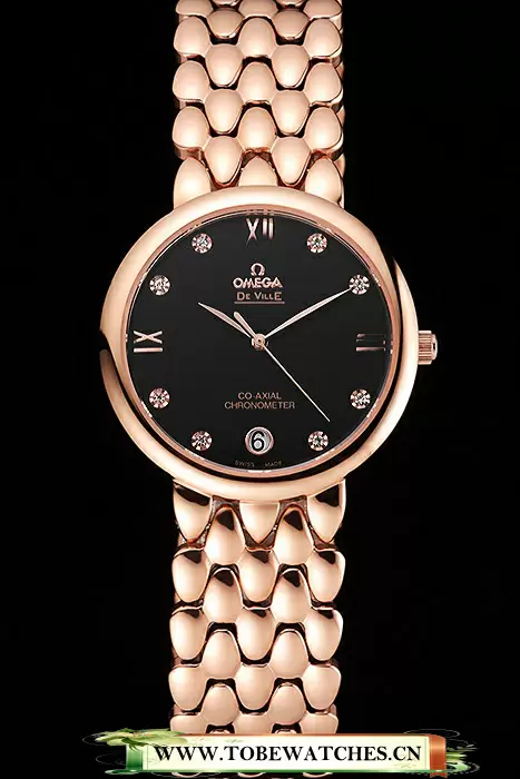 Omega De Ville Prestige Black Dial With Diamonds Rose Gold Case And Bracelet En123341