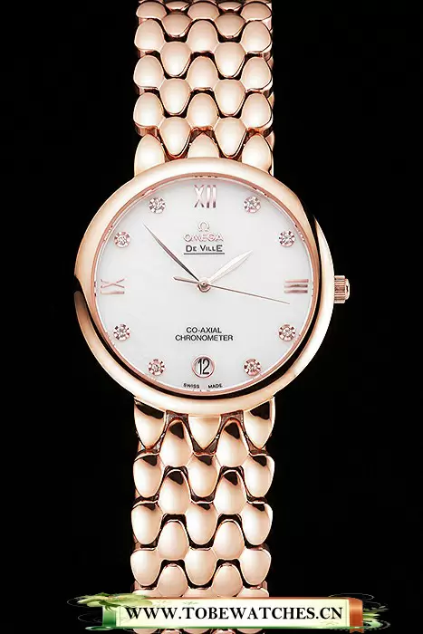 Omega De Ville Prestige White Dial With Diamonds Rose Gold Case And Bracelet En123343