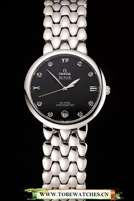 Omega De Ville Prestige Black Dial With Diamonds Stainless Steel Case And Bracelet En123346