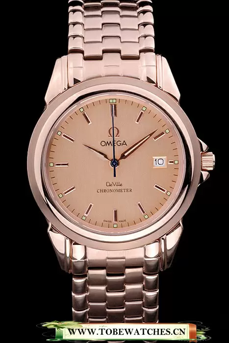 Omega De Ville Chronometer Rose Gold Dial Rose Gold Stainless Steel Bracelet En125184