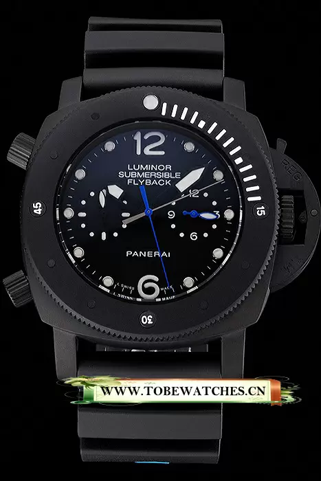 Panerai Luminor Submersible Flyback GMT Black Dial Black Ionized Case Black Rubber Strap En122228