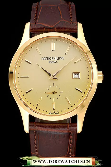 Patek Philippe Calatrava Gold Dial Gold Case Brown Leather Strap En120807