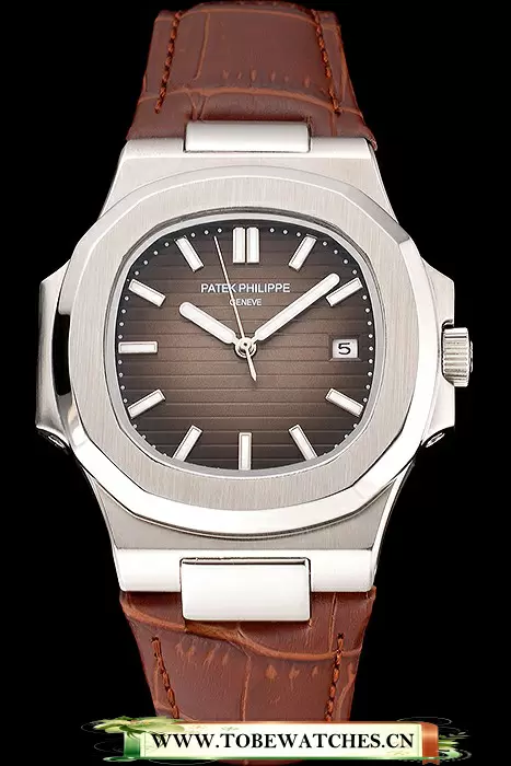 Patek Philippe Nautilus Brown Dial Brushed Stainless Steel Case Brown Leather Strap En121411