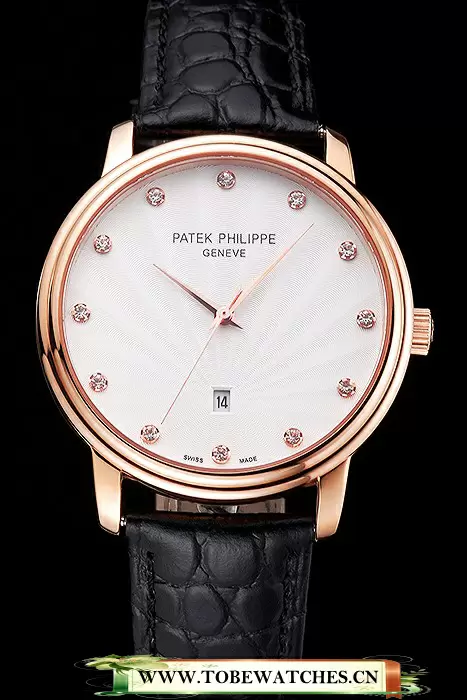 Patek Philippe Calatrava Date White Dial Rose Gold Case Black Leather Strap En121959