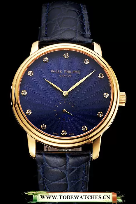 Patek Philippe Calatrava Blue Guilloche Dial Gold Case Blue Leather Strap En121961
