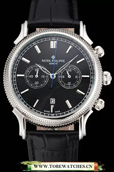 Patek Philippe Chronograph Black Dial Stainless Steel Case Black Leather Strap En122951