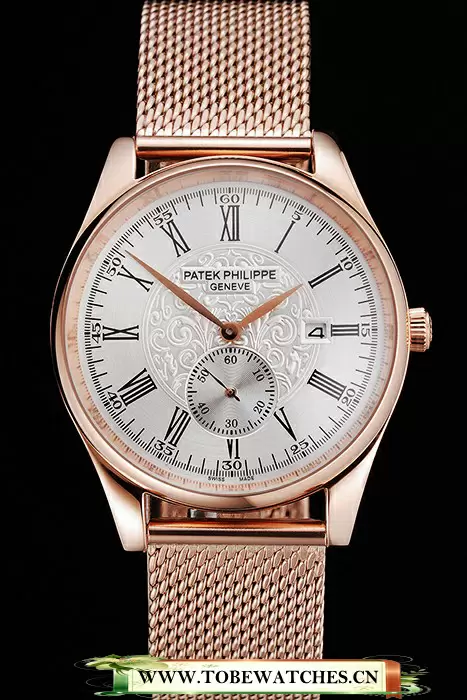 Patek Philippe Calatrava Small Seconds Silver Engraved Dial Rose Gold Case And Bracelet En122970