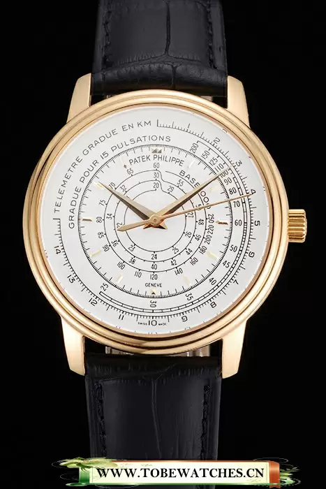 Patek Philippe Multi Scale White Dial Gold Case Black Leather Strap En122980