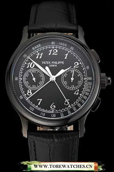 Patek Philippe Split Seconds Black Dial Black Case Black Leather Strap En122996