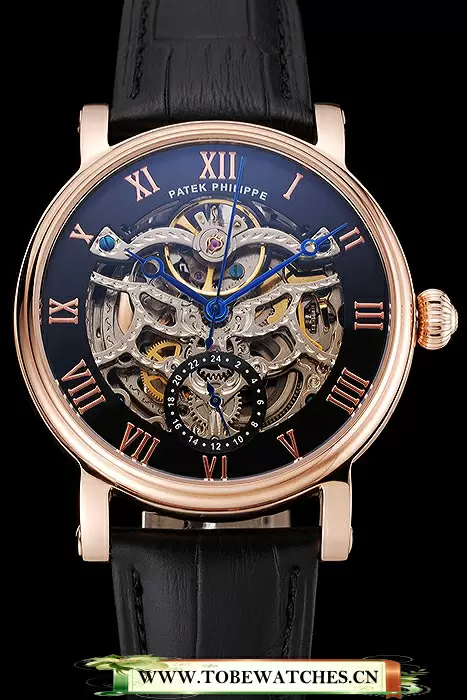 Patek Philippe Grand Complications Black Skeleton Dial Rose Gold Case Black Leather Strap En123914