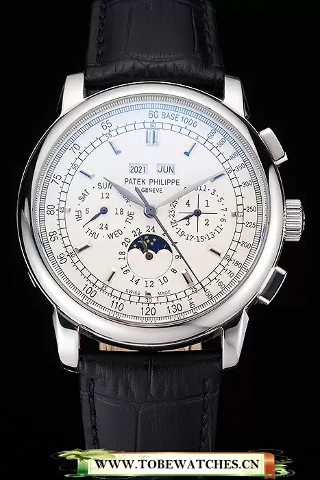 Patek Philippe Grand Complications White Dial Black Leather Bracelet En59072