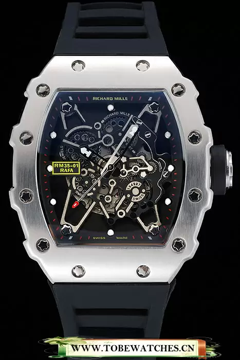 Richard Mille RM 35 01 Rafael Nadal Silver Case Black Rubber Bracelet En125401