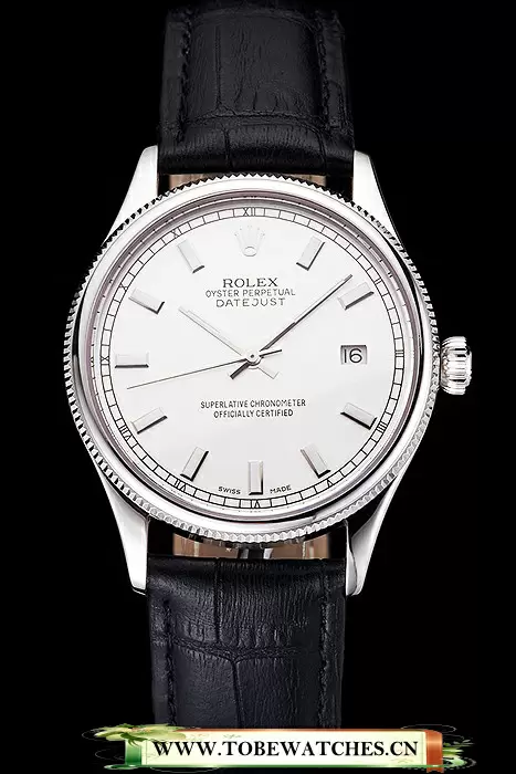 Rolex Datejust White Dial Stainless Steel Case Black Leather Strap En121598