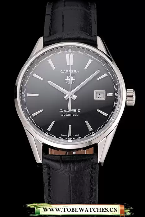 Tag Heuer Carrera Calibre 5 Black Dial Stainless Steel Case Black Leather Strap En121634