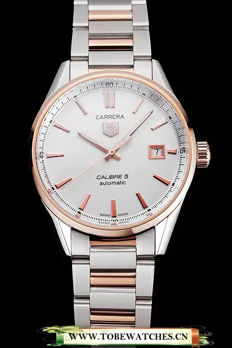 Tag Heuer Carrera Calibre 5 White Dial Rose Gold Case Two Tone Bracelet En121638
