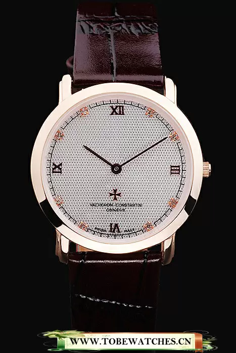 Vacheron Constantin Silver Dial Rose Gold Case Rich Maroon Bracelet En16571