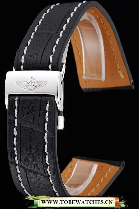 Breitling Black Leather White Stitching Bracelet En60373