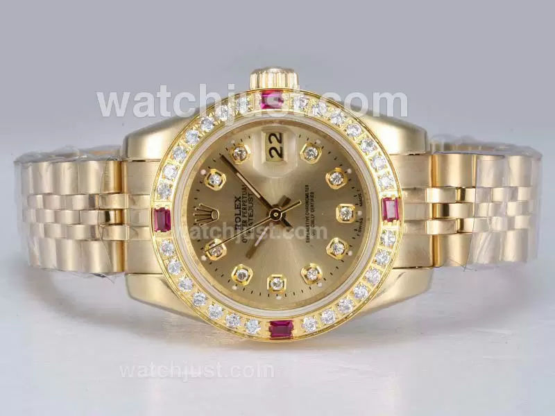 Rolex Datejust Automatic Full Gold With Diamond Bezel And Marking Golden Dial En11314