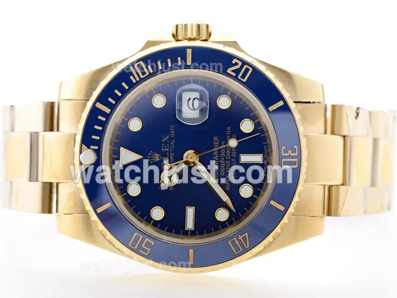 Rolex Submariner Automatic Full Gold With Blue Dial Blue Ceramic Bezel En35048