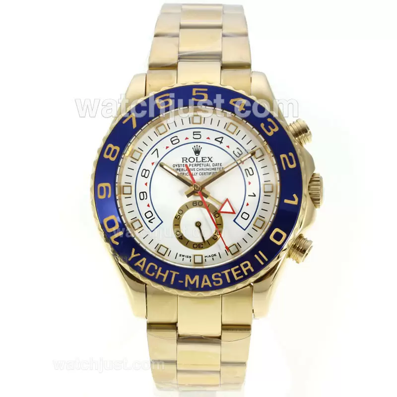 Rolex Yacht Master II Automatic Gold Case Blue Ceramic Bezel With White Dial En126524