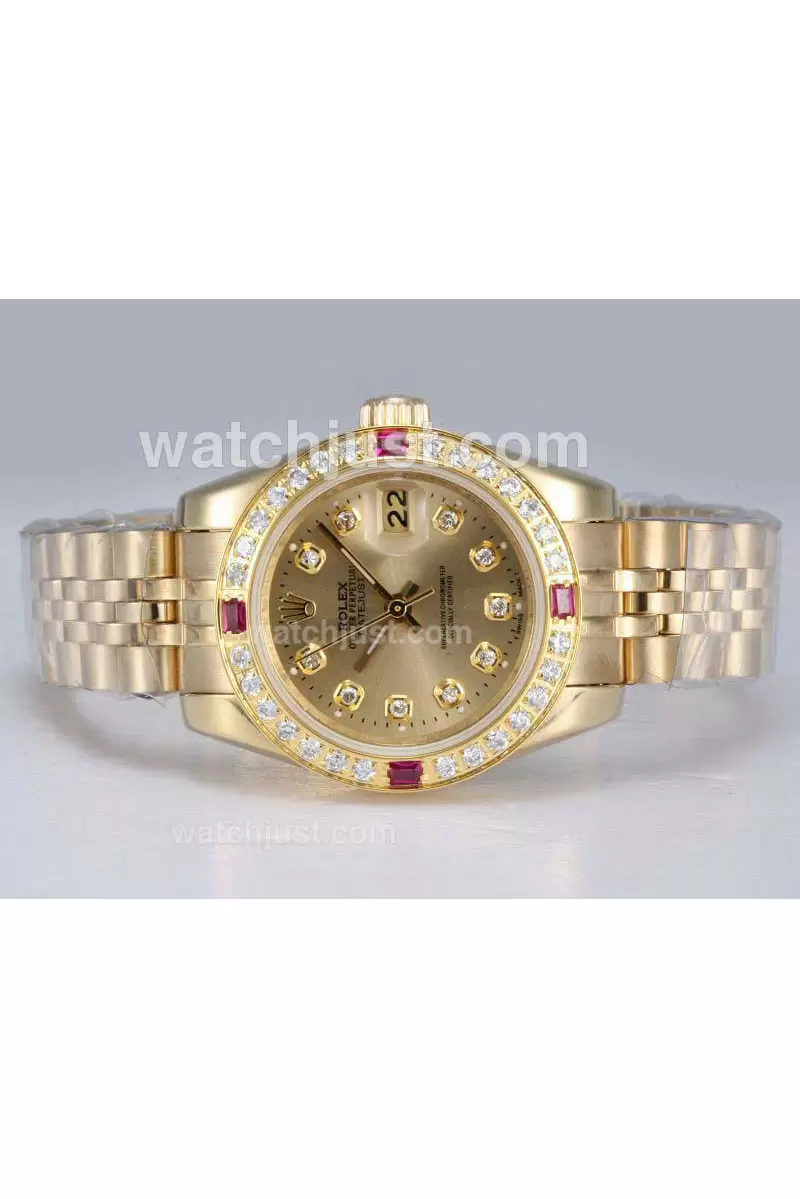 Rolex Datejust Automatic Full Gold With Diamond Bezel And Marking Golden Dial En11314
