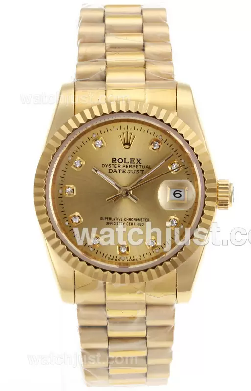 Rolex Datejust Automatic Full Gold Diamond Marking With Golden Dial Sapphire Glass En72725