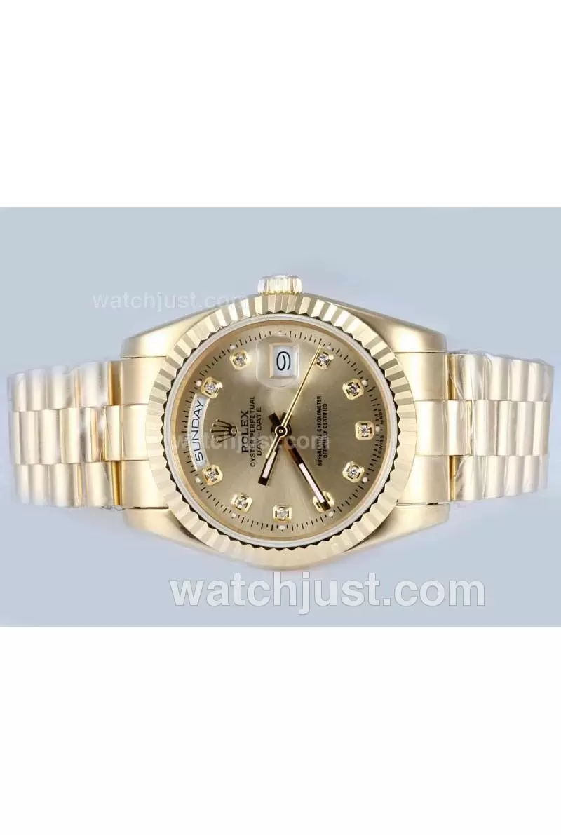 Rolex Day Date Automatic Full Gold Diamond Marking With Golden Dial En15180