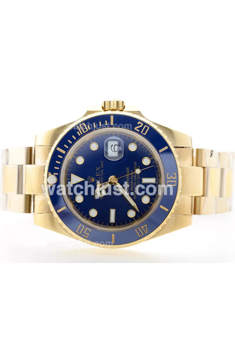 Automatic Full Gold With Blue Dial Blue Ceramic Bezel En35048