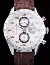 Swiss Tag Heuer Carrera Tachymeter Bezel Dark Brown Leather Strap White Dial Watch Brands Tagh4130