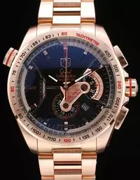 Swiss Tag Heuer Carrera Rose Gold Case Black Dial Watch Brands Tagh4118