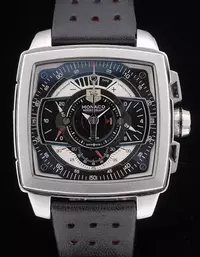Swiss Tag Heuer Monaco Mikrograph Black Leather Strap Black Dial Watch Brands Tagh4155