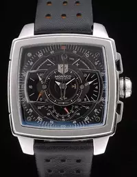 Swiss Tag Heuer Monaco Mikrograph Black Leather Strap Black Dial Watch Brands Tagh4154