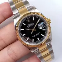 Swiss Rolex Datejust Black Dial Stainless Steel Case Gold Bezel Two Tone Bracelet Rol20822